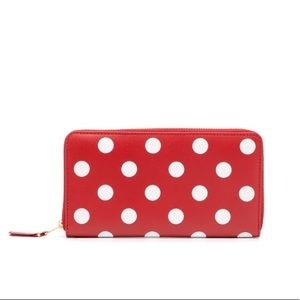 Comme des garçons red and white polka dot zip card holder
